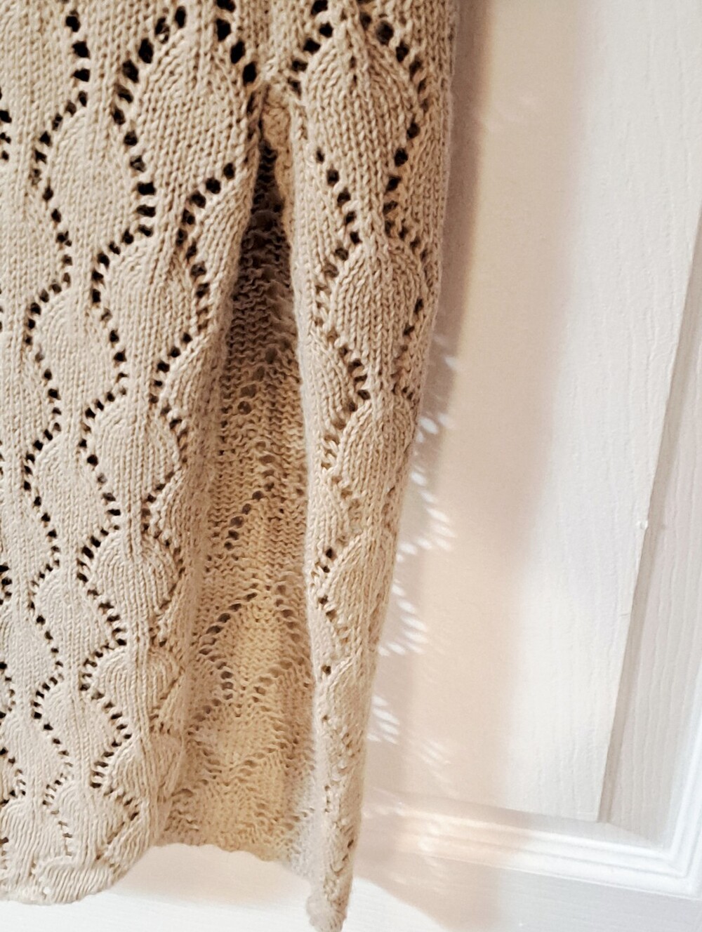 Beige Boho Crochet Bell Sleeve Long Cardigan - Picture 7 of 9
